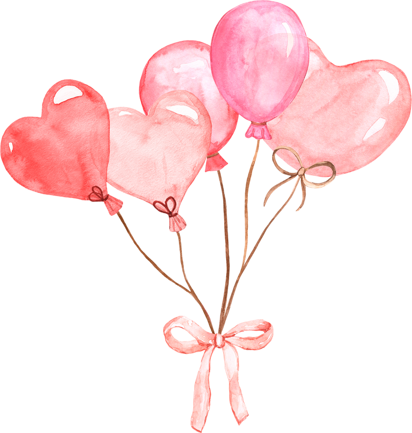 Pink balloons watercolor illustration